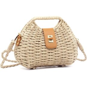 حقيبة Fozehlad من القش للنساء، حقيبة شاطئ منسوجة، محفظة كتف صيفية، تصميم خفيف الوزن مصنوع يدويًا in Kuwait