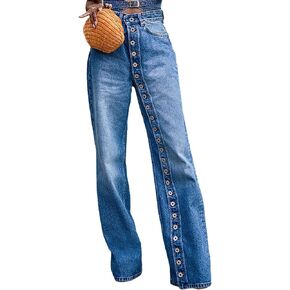 Women's High Waisted Straight Leg Jeans Casual Button Down Boyfriends Wide Leg Denim Pants Trendy 2026 in Saudi Arabia