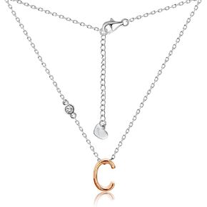 Initial Layering Necklace for Women - Dainty Adjustable Letter Pendant, Rose Gold over Silver Two-Tone with Cubic Zirconia Crystal | Gift for Her, Personalized Hypoallergenic Jewelry in Saudi Arabia