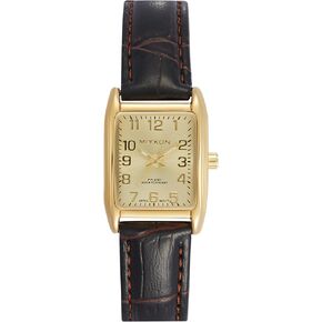 Miykon Gold Vintage Watches for Women - Small Dainty Tank, Square Womens Watch with Brown Genuine Leather Strap - Second Hand, Japanese Quartz, Waterproof to 100ft in Kuwait