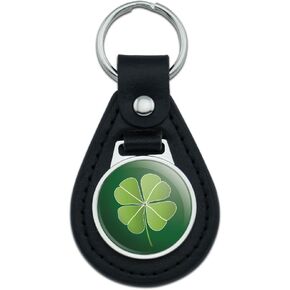 Graphics and More Four Leaf Clover Good Luck Irish Leprechauns Black Leather Keychain in Saudi Arabia