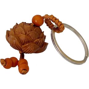 1Pc Carved Lotus Keychain Wood Flower Luck Charms Keying Key Chain for Prosperity Harmony Positive in Saudi Arabia