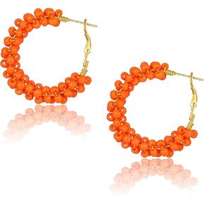 Colorful Fun Beaded Earrings for Women，Boho Flower Hoop Earrings，Exquisite Handmade Beaded Earrings in Saudi Arabia