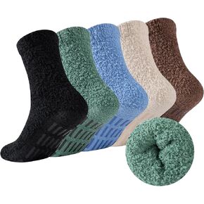 COOVAN Mens Fuzzy Socks Soft Cozy Slipper Fluffy Socks Winter Warm Fleece Socks for Men Plush Sleeping Socks 5 Pairs in Kuwait