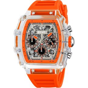 SKMEI Watch for Men,5ATM Waterproof Unique Transparent Big Face Analog Mens Watches with Silicone Strap Chronograph Calendar Stopwatch in Kuwait
