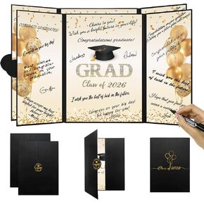 DARUNAXY زخارف حفلات التخرج من الذهب الأسود، فئة 2026، تهانينا للخريجين، كتاب ضيوف التوقيع البديل للرجال والنساء، هدايا تخرج سعيدة، لوحة بطاقة توقيع لحفل التخرج in Kuwait