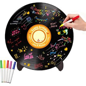 Holkcog الفينيل سجل عيد ميلاد الديكور، الكتابة على الجدران علامة الفن مع الوقوف، عيد ميلاد سعيد توقيع كتاب الضيوف للرجال النساء، هتاف إلى 10th 13th 16th 18th 21st 30th 40th bday تسجيل إمدادات الحفلات in Kuwait