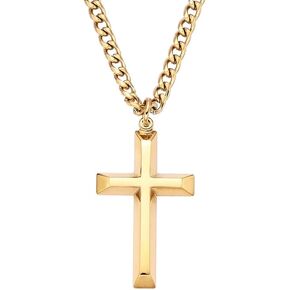 Heavenly Metals 18K Gold Plated Cross Necklace for Men & Boys –Stainless Steel or Gold Plated Pendant with Durable Curb Chain – 18" to 24" Length – USA Faith-Based Brand in Kuwait