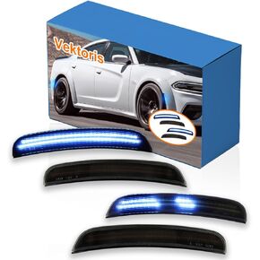 4PCS LED Front & Rear Bumper Side Marker Lights KIT Smoked Lens for Dodge Charger 2015-2023 - Sequential Side Marker Lamp Assembly,Plug & Play (Green Light) in Kuwait