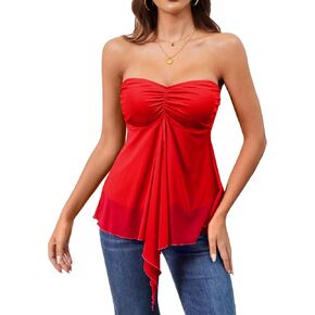 قمصان شبكية متدفقة للنساء صيفية بدون حمالات ورقبة على شكل قلب وحاشية مقسمة وقمصان لطيفة للخروج in Kuwait