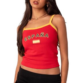 Women Y2k Jersey Tank Top Spaghetti Strap Flag Letter Print Cami Top Vintage Contrast Camisole Baby Tee in Kuwait