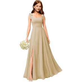 MRHUSH Junior Bridesmaid Dresses Chiffon Square Neck Flower Girl Dresses for Wedding Long Girls Formal Prom Gowns with Slit in Kuwait