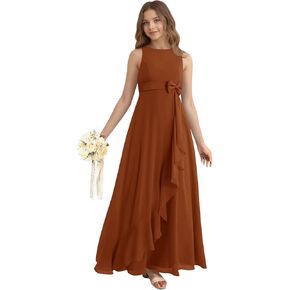 فساتين وصيفة العروس الصغيرة طويلة على شكل حرف a مع فيونكة شيفون مكشكشة فستان فتاة الزهور لحفلات الزفاف فساتين رسمية in Kuwait