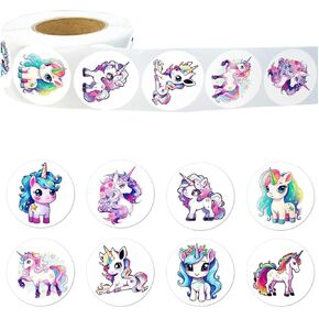 بكرة ملصقات يونيكورن مقاس 1.1 بوصة، 500 قطعة من ملصقات وحيد القرن الكرتونية DIY ملصقات حوافز المكافآت اليدوية، أختام مغلف، لوازم مكتبية لطيفة على شكل حيوانات، هدايا لحفلات أعياد الميلاد، ملصقات ذاتية اللصق in Kuwait