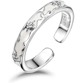 White Enamel Star Open Ring 925 Sterling Silver Adjustable Delicate Memorial Ring for Gift in Saudi Arabia