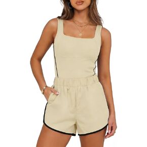 Chunpin Women's Summer Rompers 2026 Athletic Jumpsuits Square Neck Sleeveless Shorts Jumpsuit with Pockets Vacation Outfits in Kuwait