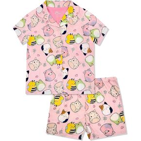 Squishmallows Girls Pajama Set - 2 Piece Cozy Girls Pjs with Button Down Short Sleeve & Shorts For Kids - Official Product in Kuwait