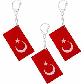 Turkiye Flag Keychain - Double Sided Acrylic D Shape Chains Turks Flags Key Chains Men and Women Style Car Key chain Gifts Decoration (3 Pcs) in Kuwait
