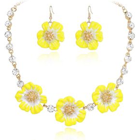 BriLove Shiny Bling Rhinestones Enamel Flower Statement Collar Necklace Hook Dangle Earrings Set for Women Summer Beach Holiday Costume Prom Jewelry in Saudi Arabia