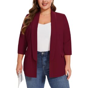 Plus Size Blazers for Women Business Casual 3/4 Sleeve Open Front Cardigan Suit Jacket Blazer with Pockets in Kuwait