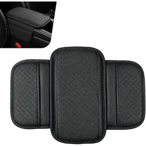 Car Center Console Cover, Perforated Leather Armrest Cushion with 2 Storage Bags, Plaid Arm Rest Box Pad, Car Armrest Storage Box Interior Accessories for Most Vehicles (Black) in Saudi Arabia