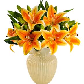 كابينة كيمورا 6 قطع من زهور زنبق النمر الاصطناعية زنابق زائفة ذات ملمس حقيقي مع سيقان نباتات باقة صناعية لحفلات الزفاف وترتيبات الزهور وطاولة المنزل المركزية وديكور المكتب (وردي) in Kuwait