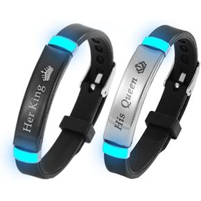 2pcs/set matching couples bracelets his queen her king Grow in the Dark English letter stainless steel silicone bracelet Valentine’s Day gift in Saudi Arabia