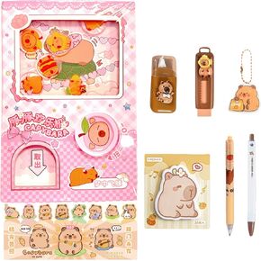 مجموعة قرطاسية كابيبارا مكونة من 8 قطع - مجموعة دفتر يوميات كابيبارا المرحة - مذكرات جاشابون لتخفيف التوتر مقاس 3.5 × 5 بوصة، قلم، ممحاة، دفتر ملاحظات لاصق، شريط تصحيح، سلسلة مفاتيح (وردي) in Kuwait