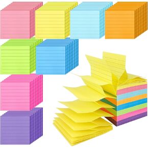 64 Pads Pop Up Sticky Notes Accordion Sticky Notes 3x3 Refills Lined 8 Bright Color Post Stickies Bulk Sticky Note with Lines Colorful Popup Notes for Dispenser, Home, Office, School, Meeting, Work in Kuwait