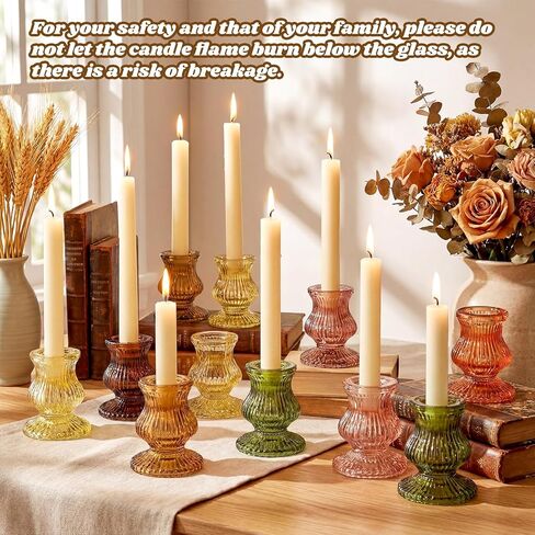 24 قطعة من حاملات الشموع الزجاجية السائبة 2.36 بوصة ارتفاع حاملات الشموع المستدقة السميكة مجموعة الشمعدانات الملونة العتيقة لطاولة محورية وحفلات الزفاف وأعياد الميلاد وديكور طاولة العشاء والمهرجانات in Kuwait