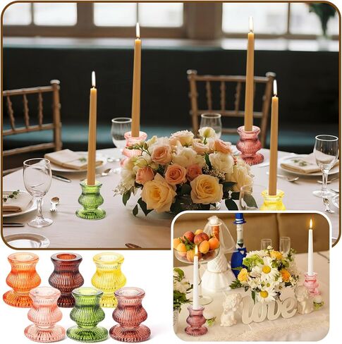 24 قطعة من حاملات الشموع الزجاجية السائبة 2.36 بوصة ارتفاع حاملات الشموع المستدقة السميكة مجموعة الشمعدانات الملونة العتيقة لطاولة محورية وحفلات الزفاف وأعياد الميلاد وديكور طاولة العشاء والمهرجانات in Kuwait