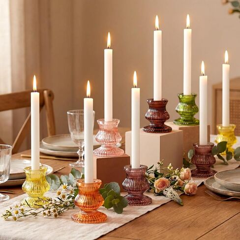 24 قطعة من حاملات الشموع الزجاجية السائبة 2.36 بوصة ارتفاع حاملات الشموع المستدقة السميكة مجموعة الشمعدانات الملونة العتيقة لطاولة محورية وحفلات الزفاف وأعياد الميلاد وديكور طاولة العشاء والمهرجانات in Kuwait