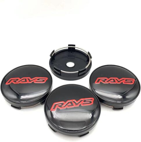 Rays Wheel Center Caps, 60mm OD, 56mm ID, Set of 4, Black/Silver/Red (Black Silver) in Saudi Arabia