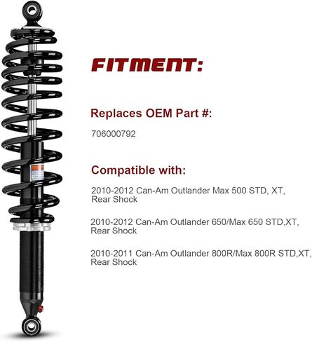 Monotube Rear Shocks, Shock Absorber, Struts for Can-Am Outlander Max 500 STD, XT; 650/Max 650 STD, XT; 800R/Max 800R STD, XT; OEM#: 706000792, Amortiguadores Can-Am Outlander 500/650/800 in Kuwait