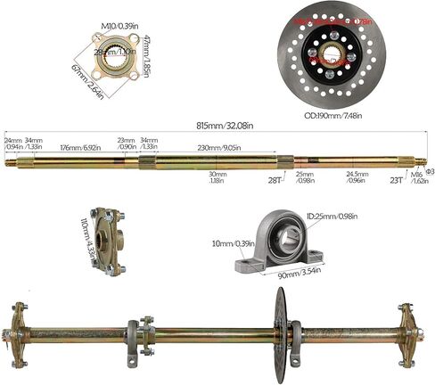 32" Heavy-Duty Live Axle Kit with 420 Sprocket & Brake Disc Complete 810mm Rear Axle 4-Stud Hubs, Pillow Blocks & 37T Sprocket for DIY Buggy Builds Assembly for Go Kart, ATV, Quad, Trike & Golf Cart in Kuwait