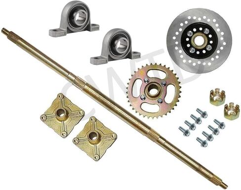 32" Heavy-Duty Live Axle Kit with 420 Sprocket & Brake Disc Complete 810mm Rear Axle 4-Stud Hubs, Pillow Blocks & 37T Sprocket for DIY Buggy Builds Assembly for Go Kart, ATV, Quad, Trike & Golf Cart in Kuwait
