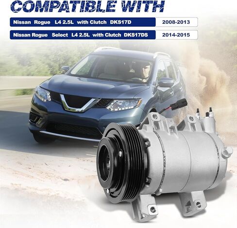 A/C Compressor with Clutch Compatible with Nissan Rogue 2008-2013 Rogue Select 2014-2015 2.5L, Replace OE Number 98490, 97490, 92600-JM01B, 92600-JM01C, 92600-JM01E,92610JM01A, 92610JM01C, 92610JM01E in Saudi Arabia