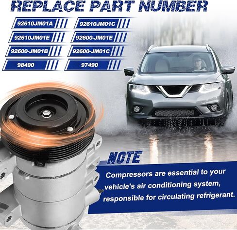 A/C Compressor with Clutch Compatible with Nissan Rogue 2008-2013 Rogue Select 2014-2015 2.5L, Replace OE Number 98490, 97490, 92600-JM01B, 92600-JM01C, 92600-JM01E,92610JM01A, 92610JM01C, 92610JM01E in Saudi Arabia