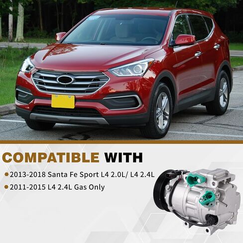 198377 Air Conditioning A/C Compressor with Clutch Compatible with 2013-2018 Santa Fe Sport L4 2.0L/ L4 2.4L Kia Sorento 2012-2014 Replace 977011U500 CO-11349C in Kuwait