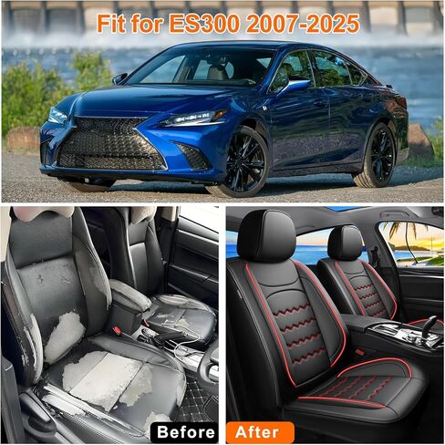 أغطية مقاعد ES300 مناسبة خصيصًا لسيارة Lexus ES300h 1999-2025 2026 تغطية كاملة من الجلد المقاوم للماء وغطاء مقعد قابل للتنفس مجموعة كاملة، واقيات مقاعد السيارات، وسادة هوائية متوافقة (5 مقاعد، أسود وأحمر) in Kuwait