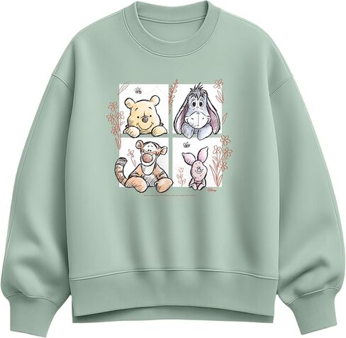Disney Winnie the Pooh - Character Grid Drawing - Women's Oversized Fleece Crew Sweatshirt in Saudi Arabia