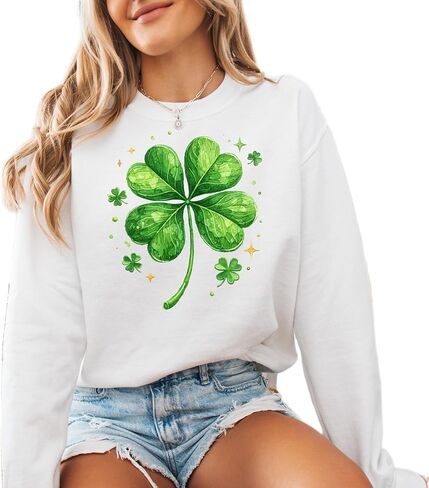 سويت شيرت Lucky Shamrock بلوفر مريح برسومات St Patricks Day Clover in Saudi Arabia