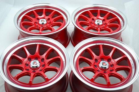 إطارات عجلات مقاس 15 بوصة ddr roar باللون الأحمر مع لمسة نهائية مصقولة للشفاه 15x7 4x100 4x114.3 30 مم إزاحة 4 العروات نمط الترباس 4x100/114.3 (مجموعة من 4) in Saudi Arabia