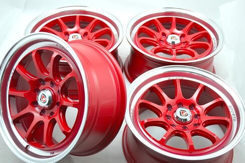 إطارات عجلات مقاس 15 بوصة ddr roar باللون الأحمر مع لمسة نهائية مصقولة للشفاه 15x7 4x100 4x114.3 30 مم إزاحة 4 العروات نمط الترباس 4x100/114.3 (مجموعة من 4) in Saudi Arabia