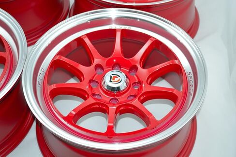 إطارات عجلات مقاس 15 بوصة ddr roar باللون الأحمر مع لمسة نهائية مصقولة للشفاه 15x7 4x100 4x114.3 30 مم إزاحة 4 العروات نمط الترباس 4x100/114.3 (مجموعة من 4) in Saudi Arabia