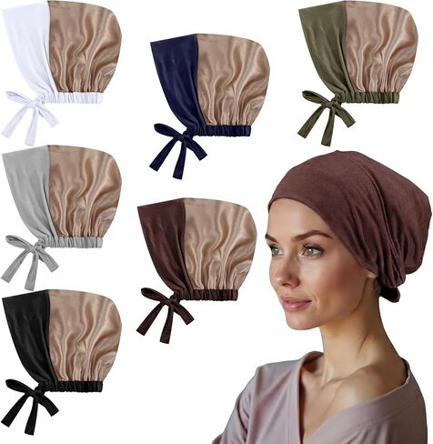 Cuffbow 6 Pcs Satin Lined Hijab Undercap for Women Muslim Turban Hijab Hat Inner Islamic Headwear Bonnet for Hat Sleep Cap in Saudi Arabia