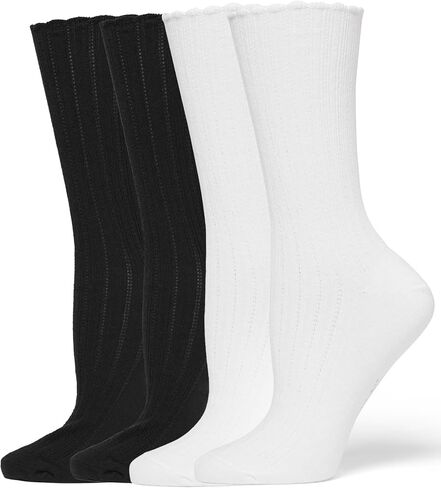 HUE Women's Scalloped Pointelle Crew Sock 4 Pair Pack in Saudi Arabia