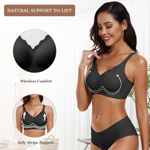 OEAK Womens Comfortable Wireless Bras Seamless Bralettes Deep V Bra Support Push Up Tshirts Bras Black + Coffee M in Saudi Arabia