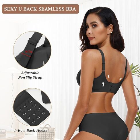 OEAK Womens Comfortable Wireless Bras Seamless Bralettes Deep V Bra Support Push Up Tshirts Bras Black + Coffee M in Saudi Arabia