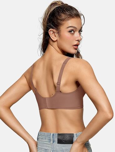 OEAK Womens Comfortable Wireless Bras Seamless Bralettes Deep V Bra Support Push Up Tshirts Bras Black + Coffee M in Saudi Arabia